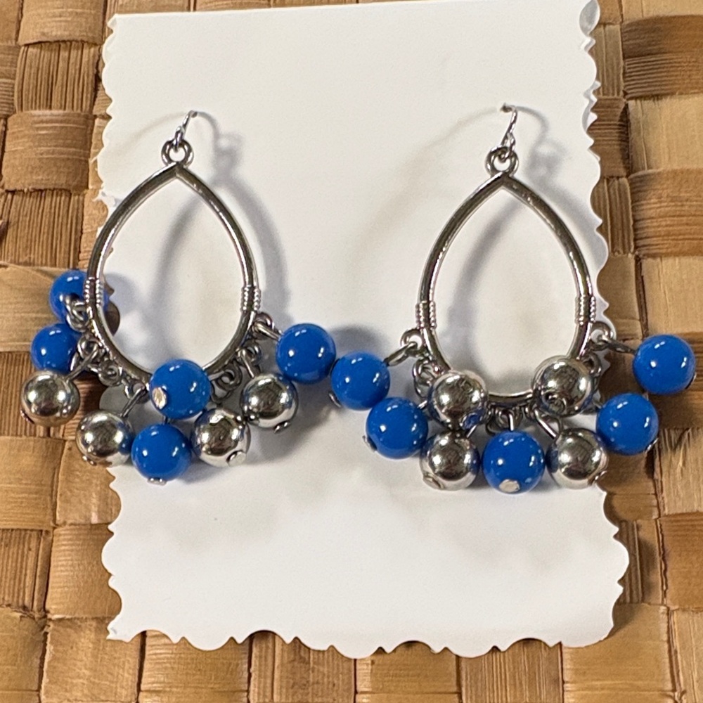 Chic Silver and Blue Dangle Earrings